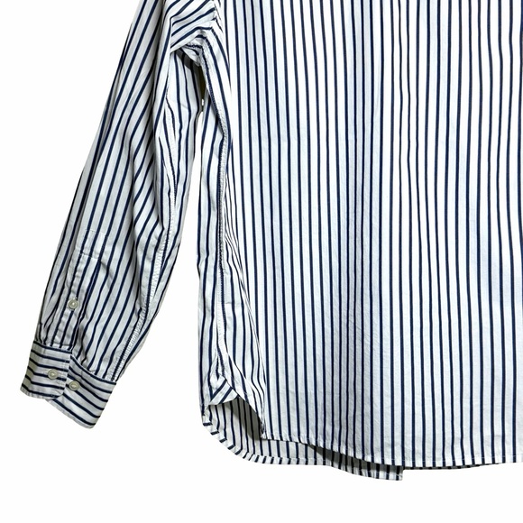 Lauren Ralph Lauren NWT White Cotton Navy Blue Striped Shirt Size Medium - Picture 12 of 16